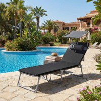 Chaise longue de jardin pliable SONGMICS avec pare-soleil, appui-tête et dossier réglable