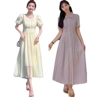 Robes longues trapèze pour femmes, style doux, col carré, manches classiques, couleur unie, détail nœud, été, en mélange coton-soie