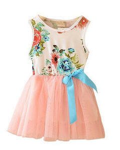 <b>Children</b> Clothing Lovely Sleeveless Flower Printed Short <b>Dress</b> With Bow Cotton for Kids Baby Girls From China - Product Image 3