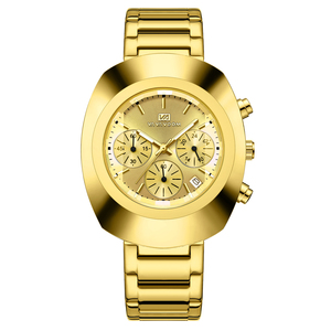 Mens Gold Chronograph Wristwatch Steel <b>Case</b> Multi Function Analog Timepiece Sport Style - Product Image 2