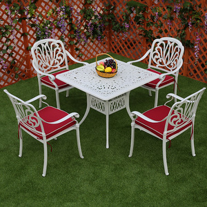 Juego de Mesa y Sillas de Jardín de Aluminio Fundido Blanco Tradicional de 5 Piezas con 4 <span class=keywords><strong>Asientos</strong></span> para <span class=keywords><strong>Terraza</strong></span> y Patio - Product Image 5