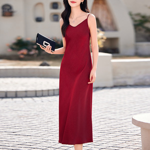 Green <b>Spaghetti</b> <b>Strap</b> Slip Dress V-Neck Mid Length Solid Color Evening Dress For Women - Product Image 4