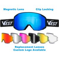 Système de verrouillage par clip, lunettes de ski avec lentille magnétique, anti-buée, anti-rayures, protection UV400, lunettes de ski et de snowboard personnalisées OEM