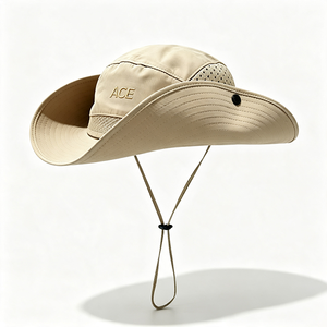 Chapeau de pêcheur pour homme à large bord, en toile respirante avec protection UV, sangle de menton réglable, idéal pour la pêche et la randonnée en été - Product Image 2