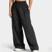 Pantalon de jogging large personnalisé avec étiquette imprimée et passepoil léopard noir, en coton respirant pour femme