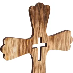 Cruz de madeira católica para mesas, cruz de comunhão para decoração de casa, peças centrais de batismo