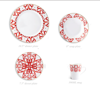 Homefavour Vaisselle en porcelaine rouge royal Service de table de Noël Assiette de restaurant Bol à riz en céramique Service de table