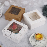 Elegante caja de embalaje artesanal de papel con ventanas para 4 piezas Muffin o Cup Cake y cajas de paquete personalizadas