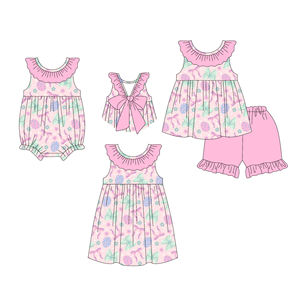 Vestido Casual Personalizado con Estampado de Conejito de Pascua y Lazos para Niñas, Pelele Tipo Burbuja para Bebé, Transpirable, de Algodón y Spandex, para Primavera y Otoño, Venta al por Mayor, Lindo - Product Image 1