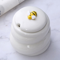 Pot en céramique émaillée pour miel avec cuillère, style rétro, écologique, pour la cuisine et les cadeaux promotionnels