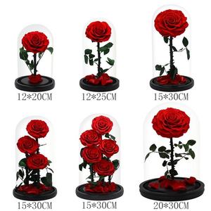 ของขวัญวาเลนไทน์ขายส่ง ดอกกุหลาบคงสภาพ ดอกไม้สบู่ PVC ดอกไม้แห้งในกล่องของขวัญแก้ว - Product Image 1