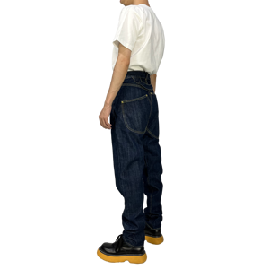 YAXI مخصص قطن أزرق غامق جينز مستقيم للرجال عالي الجودة جيب خلفي كبير كلاسيكي تصميم جديد زر مغسول مباشر - Product Image 6