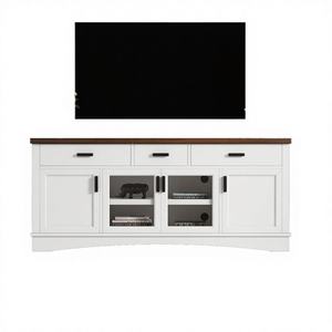 Mueble de TV Moderno de Madera Blanca de 67 Pulgadas de Ancho con Puertas y Cajones de Almacenamiento, Estantes Ajustables, Muebles para Sala de Estar - Product Image 4