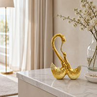 Figurine de cygne en céramique plaquée or Art Déco, double statue, texture martelée scintillante, centre de table de mariage, décoration intérieure