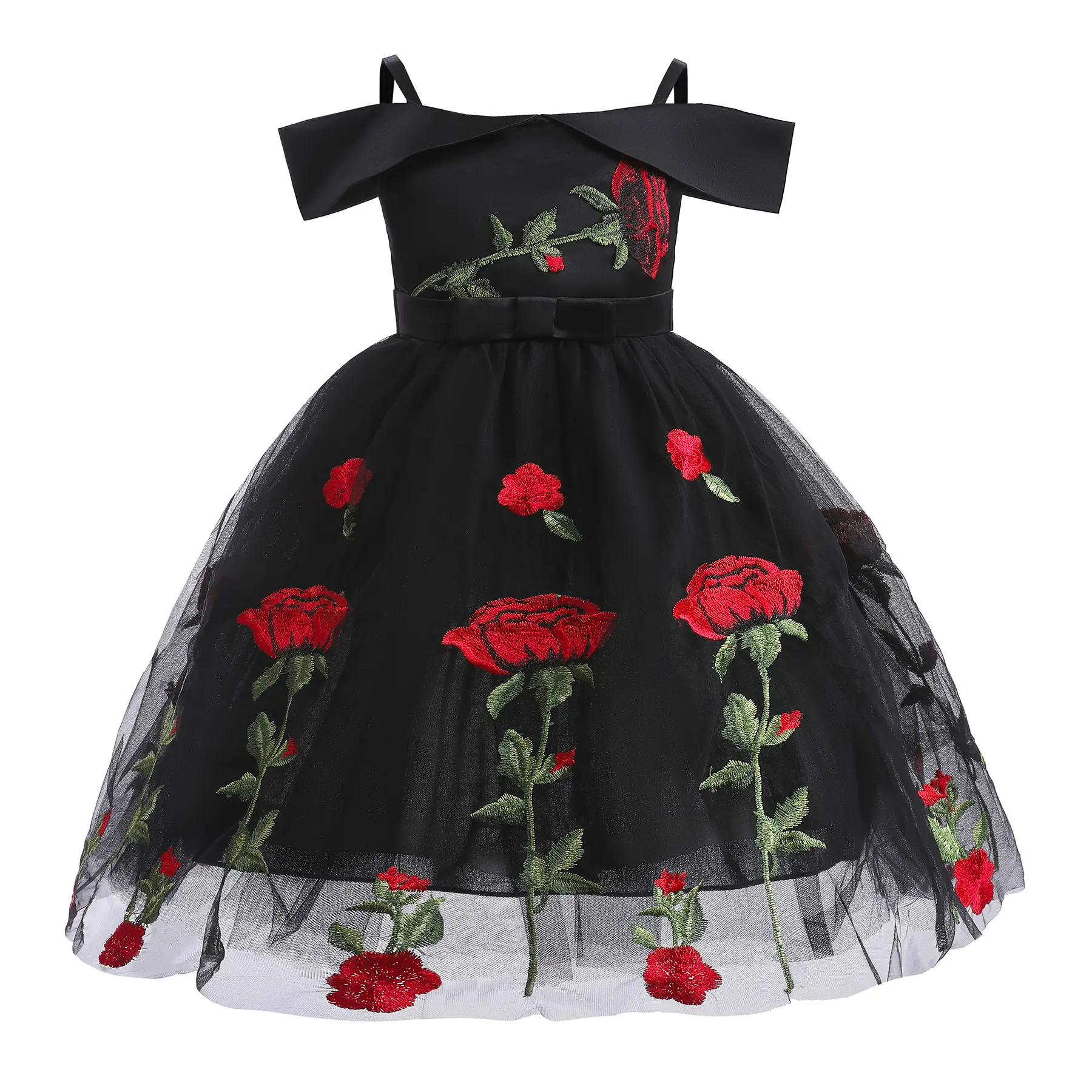 Новый дизайн, Вышитые розовые узоры, детское платье для девочек 4 лет