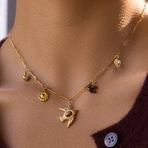 18K Gold Bird Pendant Necklace With Tiger Eye And Diamond Accents Everyday Wear Themed Animal Charm Jewelry - Product Image 2