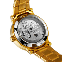 Montre mécanique automatique de luxe SKROX de haute qualité pour homme, avec double fuseau horaire, phase de lune personnalisée, style affaires occidental et cadran ajouré