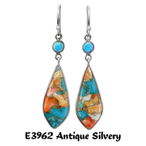 Orecchini Pendenti Vintage E3962 in Argento con Turchese Incastonato, per Uso Quotidiano Femminile - Product Image 1