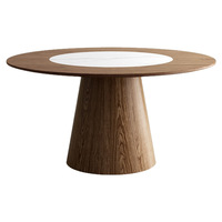 Table à manger circulaire en bois nordique pour 10 personnes avec plateau rotatif intégré, design minimaliste