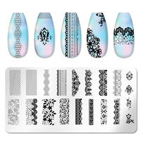 MOBRAY Nouvelle conception Plaque de stamping pour nail art, avec racloir et tampon, forme rectangulaire, pour manucure DIY et strass à ongles