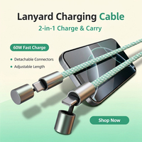 Cable de Carga USB Trenzado de Nailon 3 en 1 de 1.6M, Carga Rápida de 60W + Adaptador de Corriente USB-C PD de 65W para Teléfonos Celulares