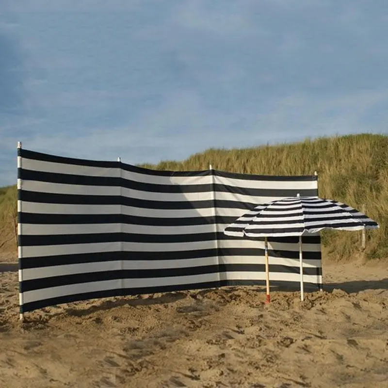 Özelleştirilmiş açık kamp yaz hafif ahşap kutup tuval katlanabilir plaj rüzgarlık gizlilik plaj rüzgar duvar ekran çit