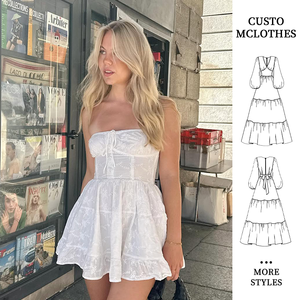 Elegante Mini abito bianco senza spalline con pizzo con dettagli in dolce stile per le uscite estive in tinta unita tessuto ecologico lavabile - Product Image 1