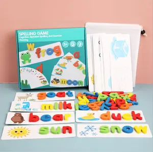 Jogo de palavra montessori, brinquedos educativos de madeira com letras 3d de aprendizagem precoce