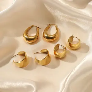 Женские крупные серьги-кольца из нержавеющей стали, позолоченные серьги в винтажном французском стиле с геометрической формой, 14 к