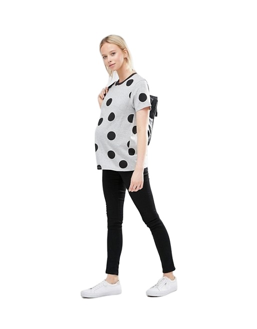 KY из мягкого джерси с круглым вырезом узор в горох свободный крой Одежда для беременных Топ в горошек с контрастной отделкой