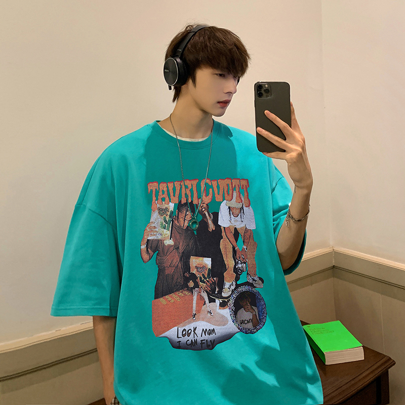 Green japanese streetwear hip hop t shirt
