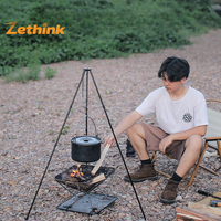 Support de camping pliable en alliage d'aluminium Zethink pour foyer extérieur, trépied pour suspendre des casseroles, compatible charbon/bois, accessoires de camping
