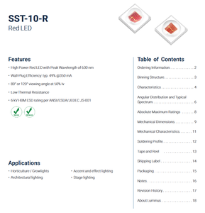 Chip LED Luminuss SST-10-R-B130-G630 Serie SST-10 de un Solo Color, LED Rojo de 630nm y 5W - Product Image 2