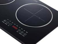Table de cuisson à induction double électrique encastrable 2 brûleurs, commande tactile, surface en acier inoxydable, 2700W, chauffage rapide, nettoyage facile