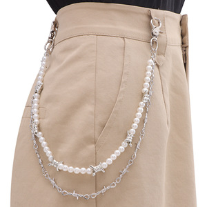 โซ่คาดเอวมุกสองชั้นแบบมีหนาม สีเงิน แฟชั่นสำหรับผู้หญิงและผู้ชาย เครื่องประดับสำหรับใส่ทุกวัน - Product Image 1