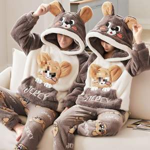 Traje de dibujos animados para hombre de pareja de otoño e invierno, traje de pijama de manga larga con capucha de felpa gruesa para mujer - Product Image 6