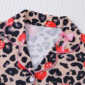 Nuovo Set <span class=keywords><strong>Pigiama</strong></span> Estivo da Donna, Traspirante e Morbido, con Fiocco <span class=keywords><strong>Rosa</strong></span> e Stampa Leopardata, Abbigliamento Casual per Casa - Product Image 3