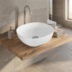 Lavabo de Baño Moderno Clásico con Superficie Sólida de Granito Blanco, Lavabo Cuadrado con Soporte para Grifo de un Solo Orificio - Product Image 1