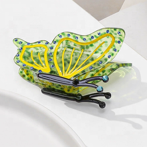 Pinza de Pelo con Diseño de Mariposa Geométrica Ecológica, Pinza de Pelo de Acetato con Pedrería, para Niñas, Uso Diario, Casual, Fiestas, Estilo Dulce - Product Image 3