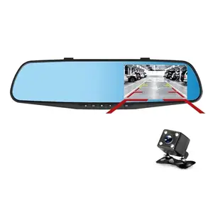 Cámara de salpicadero de doble lente Full HD de 1080P para coches, cámara delantera y trasera con pantalla de 4,3 pulgadas, tipo de cámara de espejo retrovisor