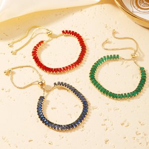 Moda al por mayor 2,5*5mm cristal Rhinestone tenis pulsera ajustable 18K chapado en oro cadena cobre tenis mujeres pulseras - Product Image 4