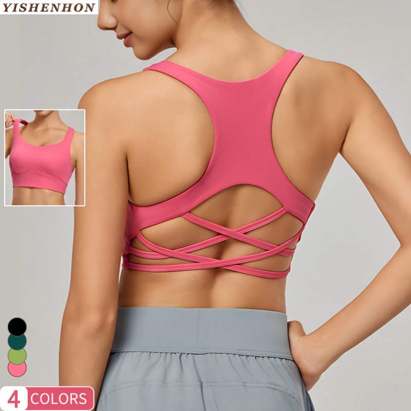 YISHENHON Women's Sexy Cross Back Gym Sports Vest Quick-Drying Push-Up Yoga Bra Top for Pilates and Fitness Spandex activewear