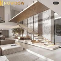 KNOWDOW Villa minimaliste moderne Escaliers flottants Garde-corps en verre sans cadre Design de maison contemporaine Escalier de haute qualité haut de gamme