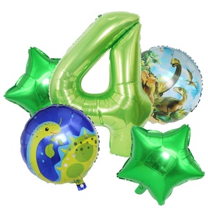 Dinosaur Balloon Set 5 Pcs Dinosaur Helium Foil Cartoon Round Globs Balloon 40inch Green Number Set