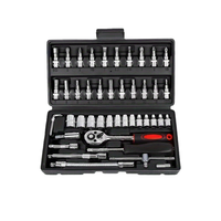Juego de Llaves de Reparación Manuales de Alta Resistencia CR-V de 46 Piezas y 1/4 de Pulgada, 72T, Multifuncional, de Acero al Cromo Vanadio, en Estuche Rígido, para Automoción, 1 Año de Garantía