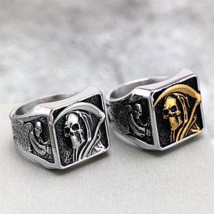 Anillo de esqueleto de Hip Hop yunnique, acero inoxidable, diseño de calavera de Halloween, joyería de moda - Product Image 1