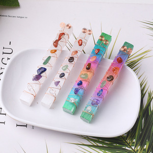 Natural Spiritual Healing Feng Shui 7 <strong>Chakra</strong> Beads Carved <strong>Engraved</strong> Wire Wrapped Raw <strong>Stone</strong> Selenite Stick Wand for Meditation - Product Image 1