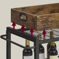 Chariot de cuisine en métal avec roulettes, étagère de rangement à 3 niveaux, support pour bouteilles de vin, chariot de service mobile