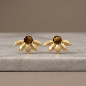 Pendientes de latón hechos a mano con piedras preciosas, pendientes de tuerca chapados en rodio con ojo de tigre, estilo bohemio étnico, unisex. - Product Image 2