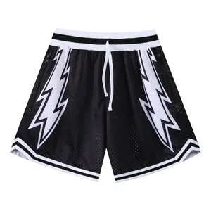 Wholesale best quality vintage embroidered polyester mesh fabric men's basketball sports wear nbaing basketball shorts